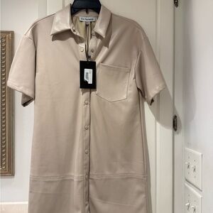 En Saison Beige faux leather button down dress